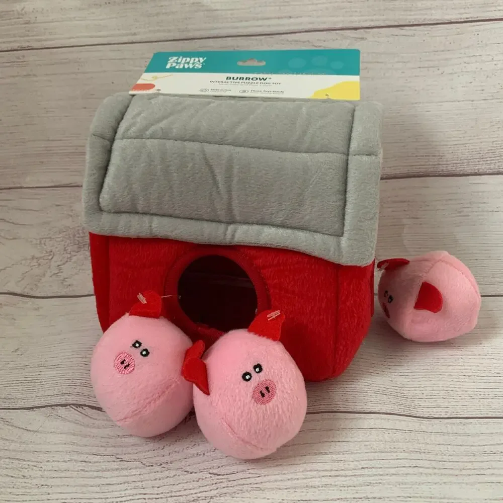 Zippy Paws Barn with Pigs Interactive Puzzle Dog Toy Farm Hide & Seek Squeaker